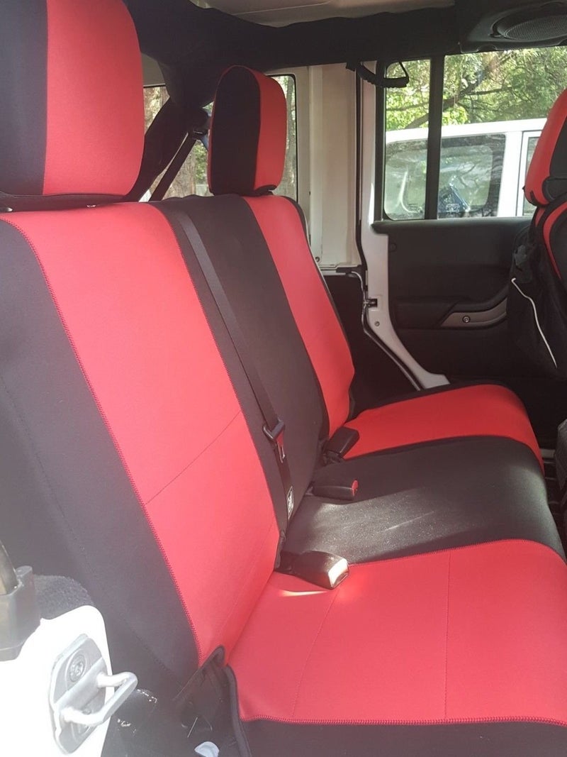 GEARFLAG Neoprene Seat Cover Custom fits Wrangler JK 2007-2017 Unlimited 4 Door NO-Side airbag Full Set (Front + Rear Seats) (Red/Black) - Image 1